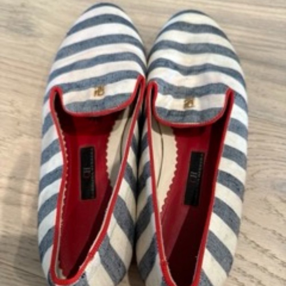 CAROLINA HERRERA Blue and White Striped Flats